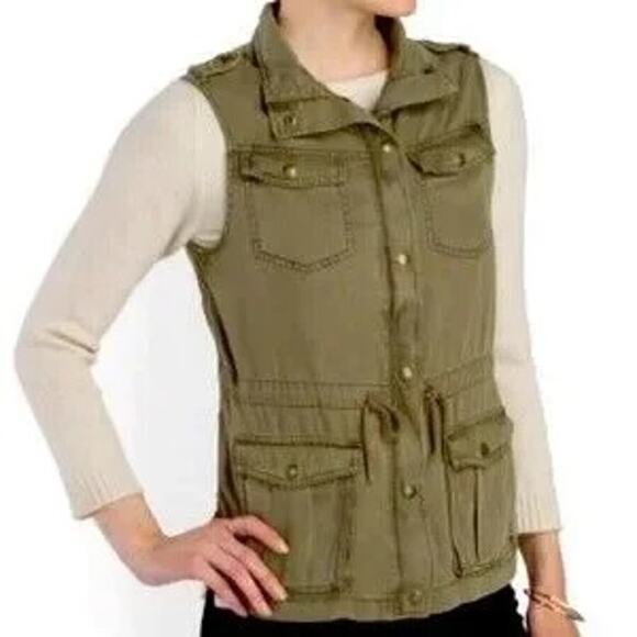 NEW Max Jeans Olive Green Military Cargo Utility Vest Sz Small - Picture 1 of 10